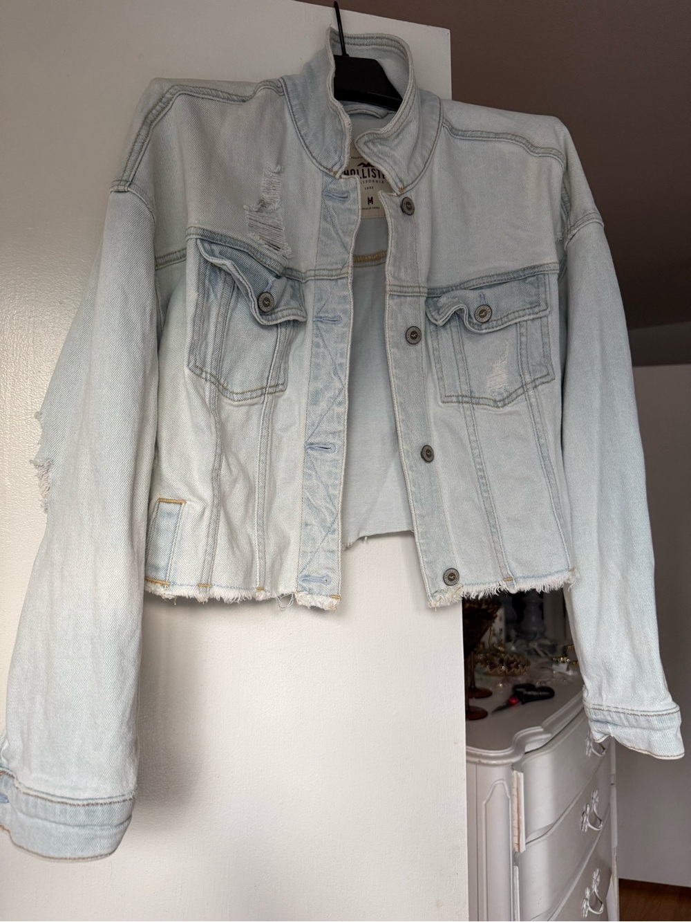 Hollister Light Wash Distressed Denim Trucker Crop Jacket